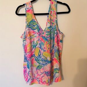 Lilly Pulitzer Neon Floral V-Neck Tank Top - Pink, Blue, Yellow, Green